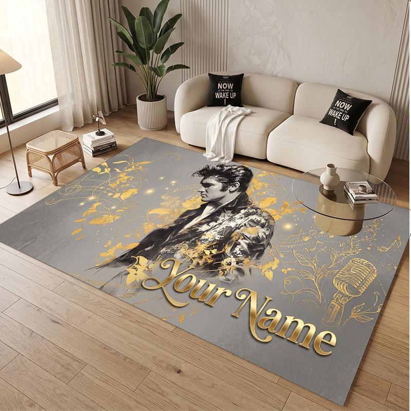 Tappeto Personalizzato Elvis Presley Stampa Motivo Nome Testo Morbido Antiscivolo Tappeto per Pavimento per Decorazione Interna Casa