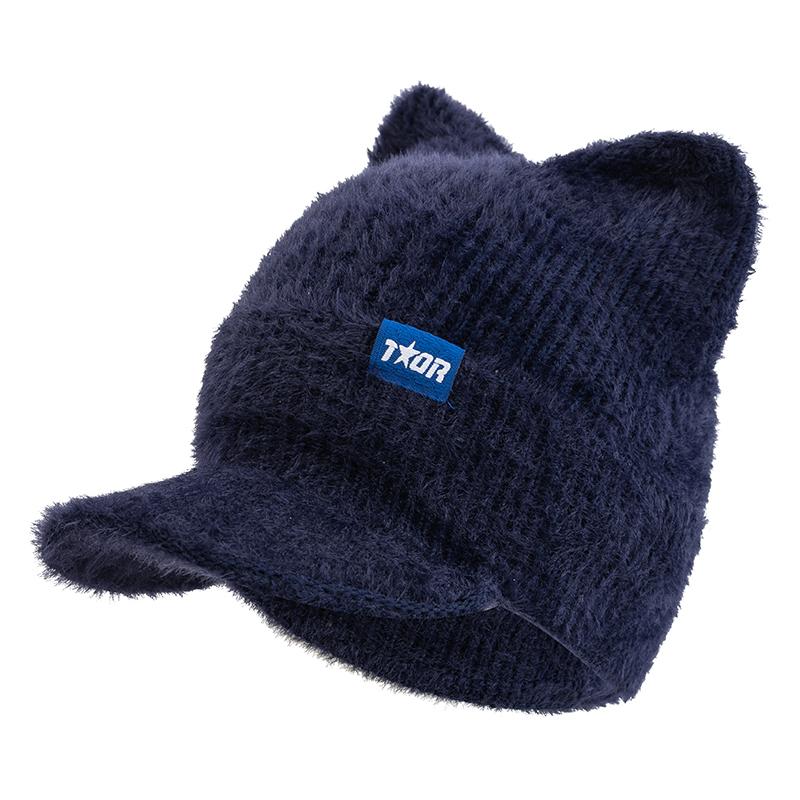 

Новая женская зимняя шапка ярких цветов с полями, модная вязаная шапка из искусственного меха, мягкая шапка-бини, женская уличная кепка 54cm-5cm темно-синий