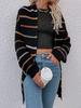 Over Size Striped Long Sleeve Cardigan Coat for Women Autumn Winter Casual Workwear
