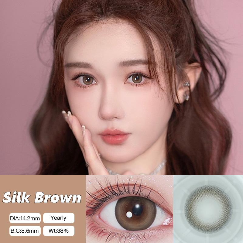 Lens With Power (0-8.00) Lens Brown lenses, natural and soft, 14.2mm silk gray lenses 2 pcs
