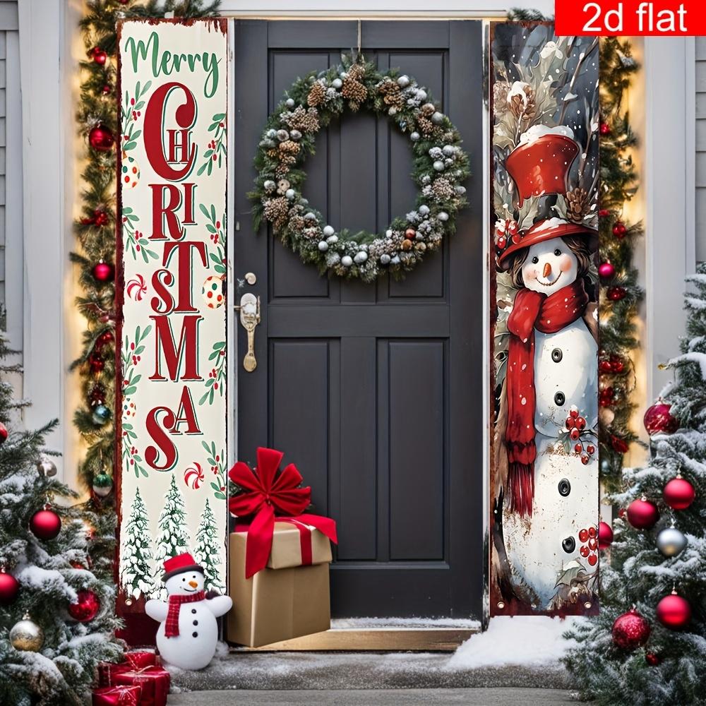 Merry Christmas Couplet Banner Snowman 1 Pair Polyester Indoor Outdoor Decor