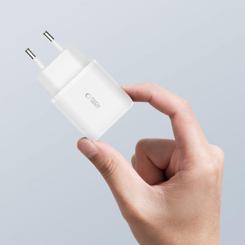 Tech-Protect C20W 2-Port Network Charger Pd20W/Qc3.0 + Type-C Cable White