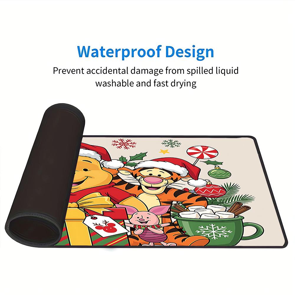 Christmas Winnie Pooh Party Large Gaming Mouse Pad Nonslip Rubber Base Waterproof Desk Mat For Office Pc Laptop