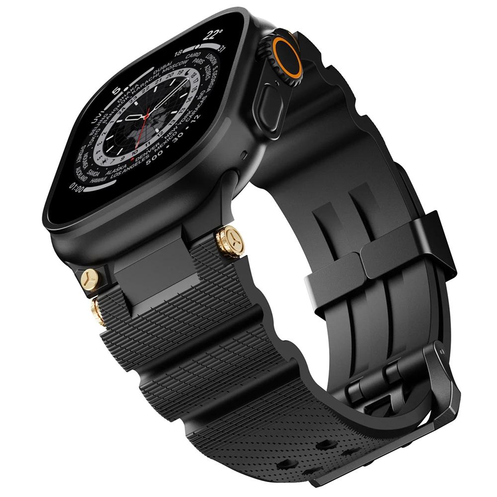 

Мужской силиконовый ремешок для Apple Watch 49 мм 46 мм 45 мм 44 мм 42 мм роскошный спортивный ремешок для Iwatch Series 10 9 8 7 6 5 4 Se Ultra 1 2 браслет Ultra 1/2 49mm