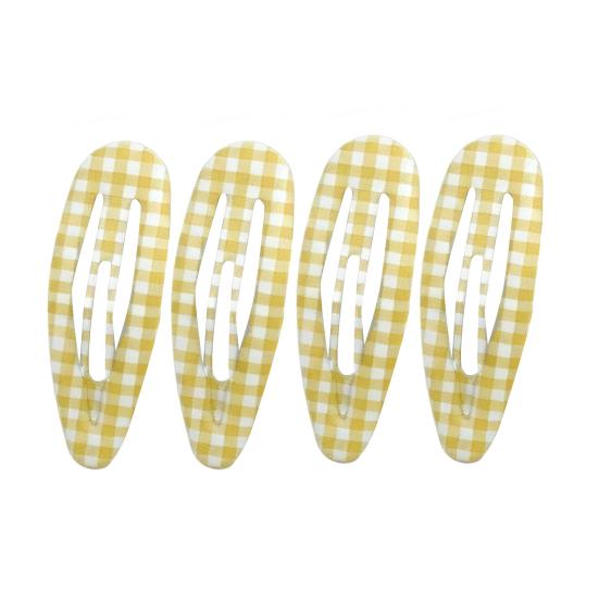 

4Pcs Girl Hairpins Plaid Print Water Drop Shape BB Clips Bangs Side Hair Firm Hair Pins Metal Edging Rust Resistant Hair Accessories D