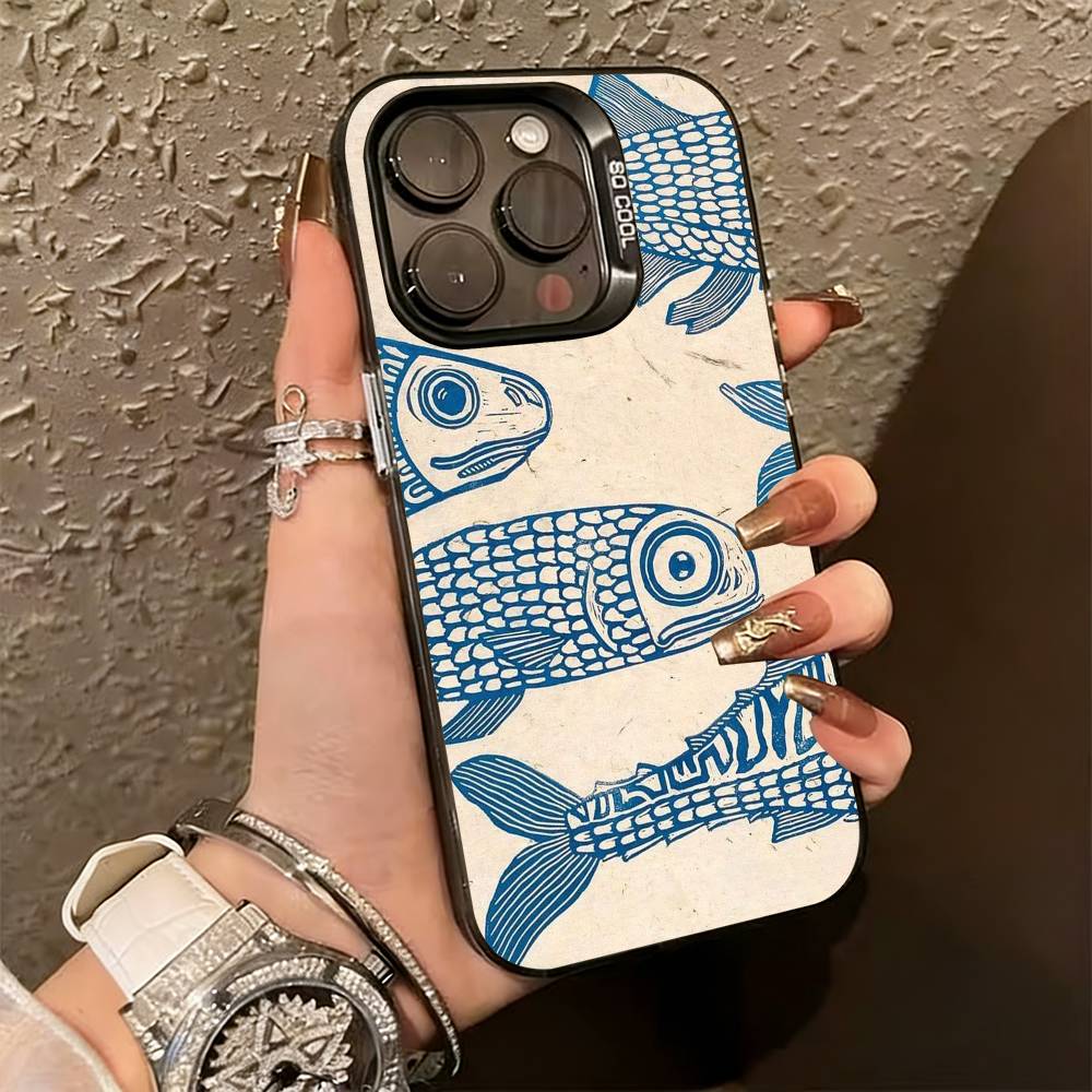 

S-Sardines F-Fish Art Phone Case For iPhone 17,16,15,14,13,12,11 Plus,Pro Max,XS,Colored Silver Plated Inside Cover iPhone15plus