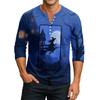 Men's Button-Down Contrast Raglan 3/4 Sleeve Top