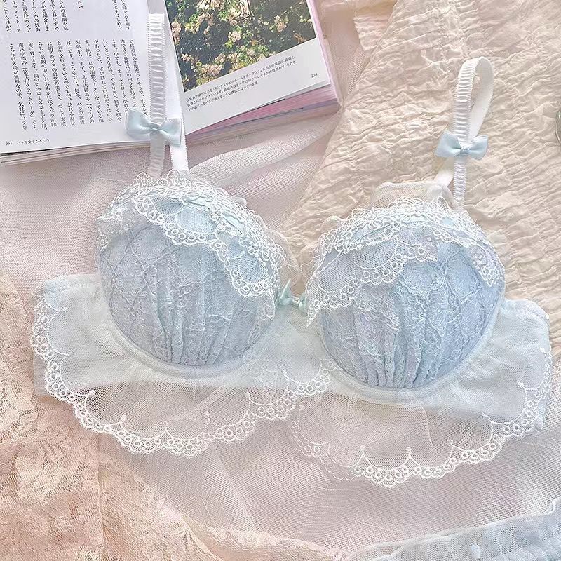 Japanische Lolita Unterwäsche Damen Anzug Kleine Brüste Push-up ohne Bügel Sexy BH Reiner Spitzen-BH-Überzug