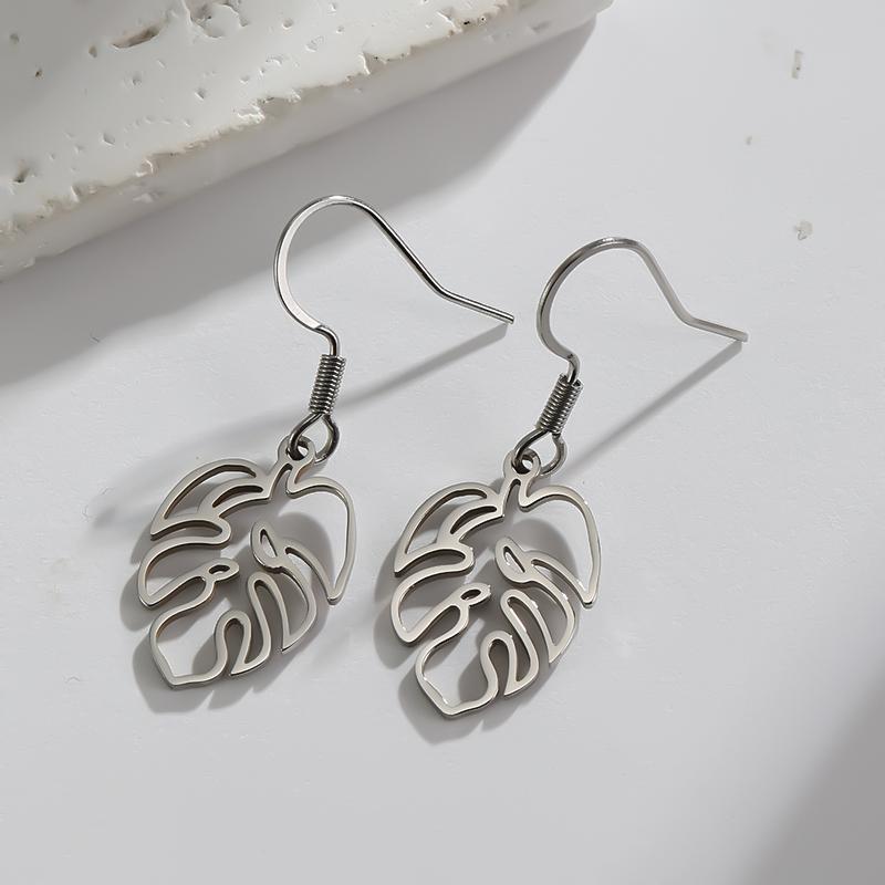 

New In Monstera Leaf Pendientes Dangle Earrings For Women Girl Plant Stainless Steel Golden Pendant Charm Piercing Drop Zircon