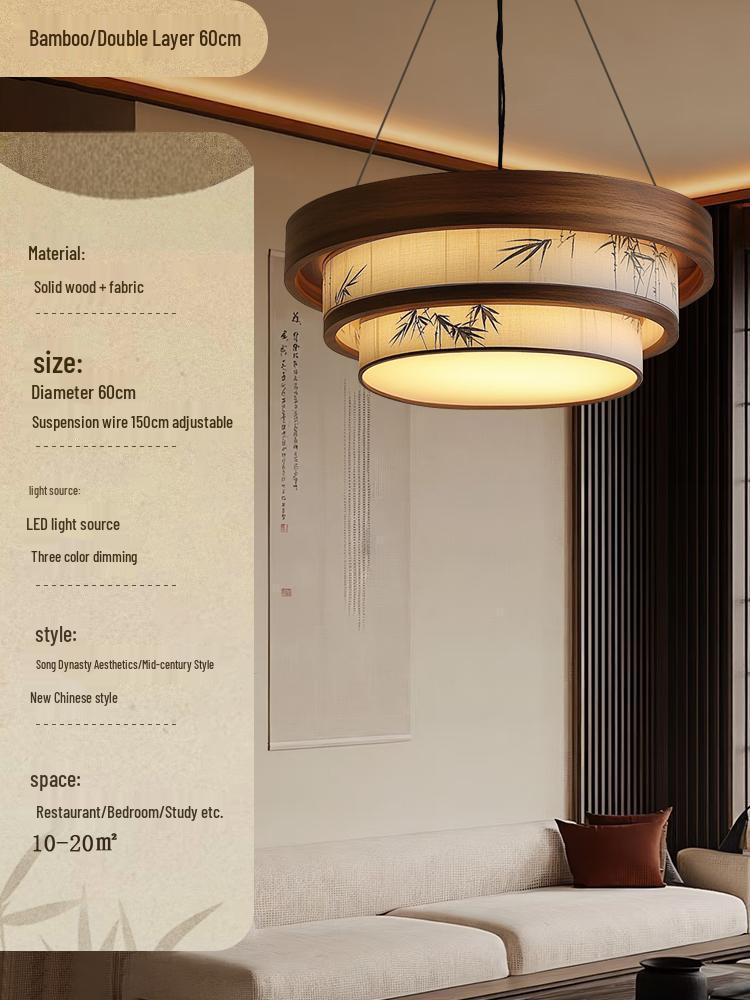 Walnut Bamboo Leaf Landscape Chandelier - Eye-Protecting Ceiling Light for Living Rooms, Bedrooms, and Tea Rooms