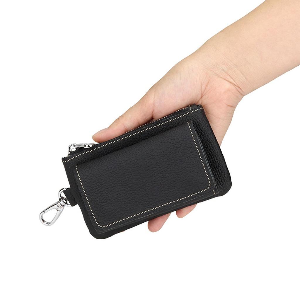 Multifunctional Key Organizer Genuine Leather Coin Pocket Key Holder With Zipper Pocket Top Grain Trifold Key Wallet