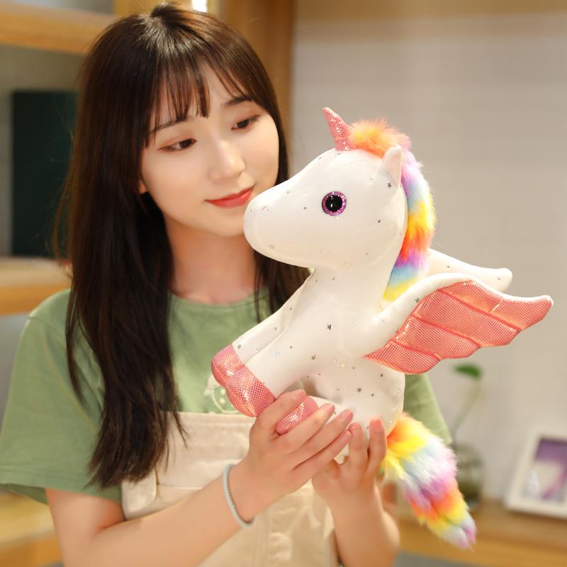 Sitting Fantastic Unicorn Plush Toy Stuffed Pink Purple Blue White Animal with Wings Sweet Plushie Birthday Girlfriend Gift