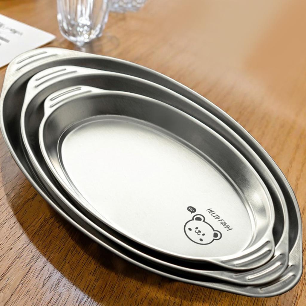 Stainless Steel Fish Dish Home Steaming Fish Plate Oval Platter Thickened Main Dish Plate Snack Dessert Serving Tray