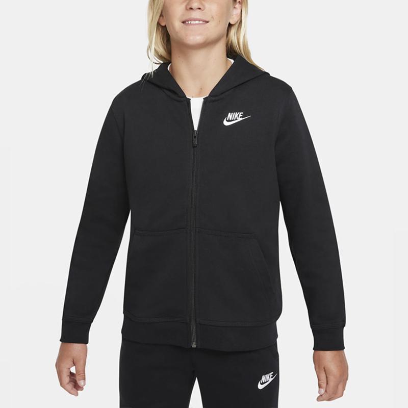 Nike Logo Print Hooded Long Sleeve Sweatshirt Kids Tops Black DD1698-010