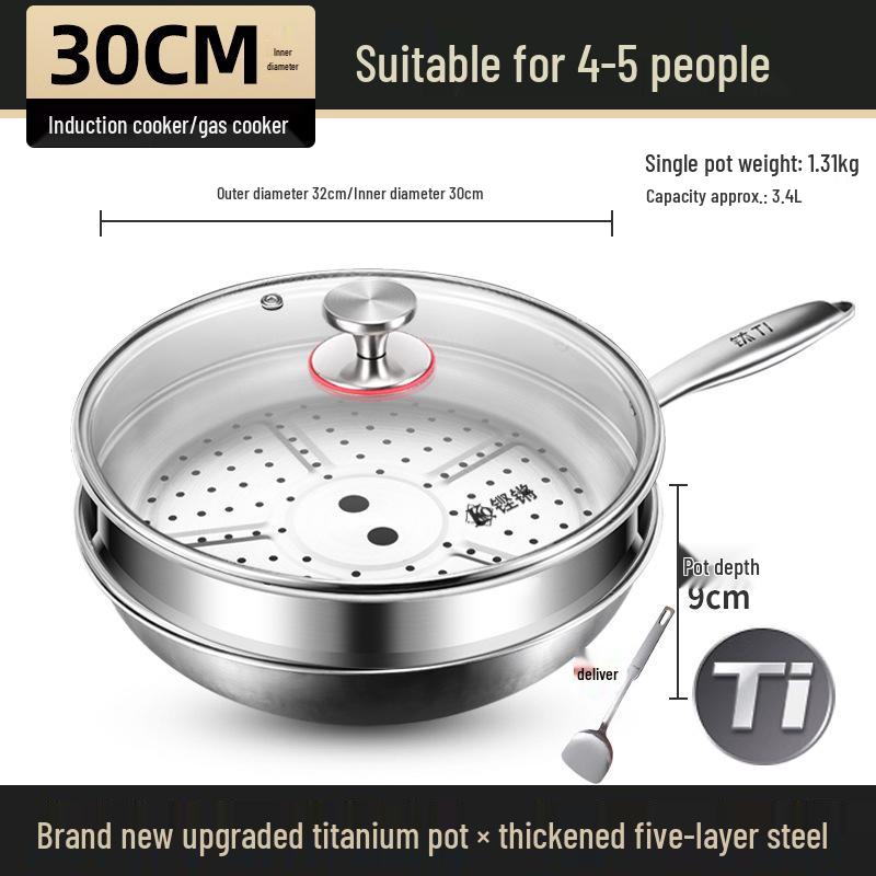 German Fish Scale Hammered Pure Titanium Wok - Uncoated Non-Stick Stir-Fry Pan for Induction Cookers.
