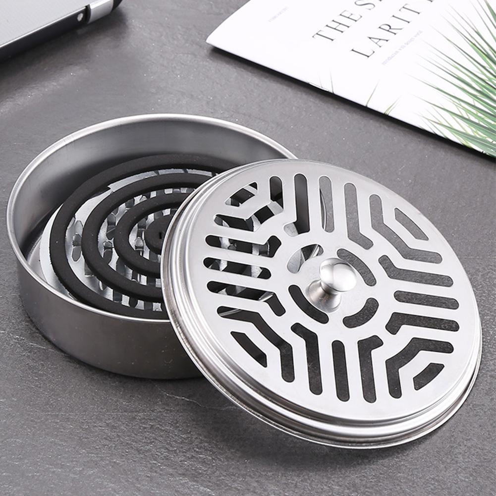 Stainless Steel Repellent Incense Plate Fireproof Mosquito Coil Tray with Cover Mosquito Spiral Holder Box Incense Burner Stand