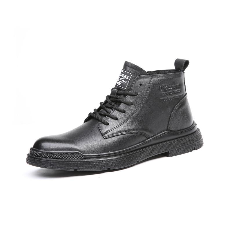 Leather Men's Leather Shoes British Style Fleece Warm First Layer Cowhide Medium Leather Boots Men's Casual Medium and High Top Boots Men's