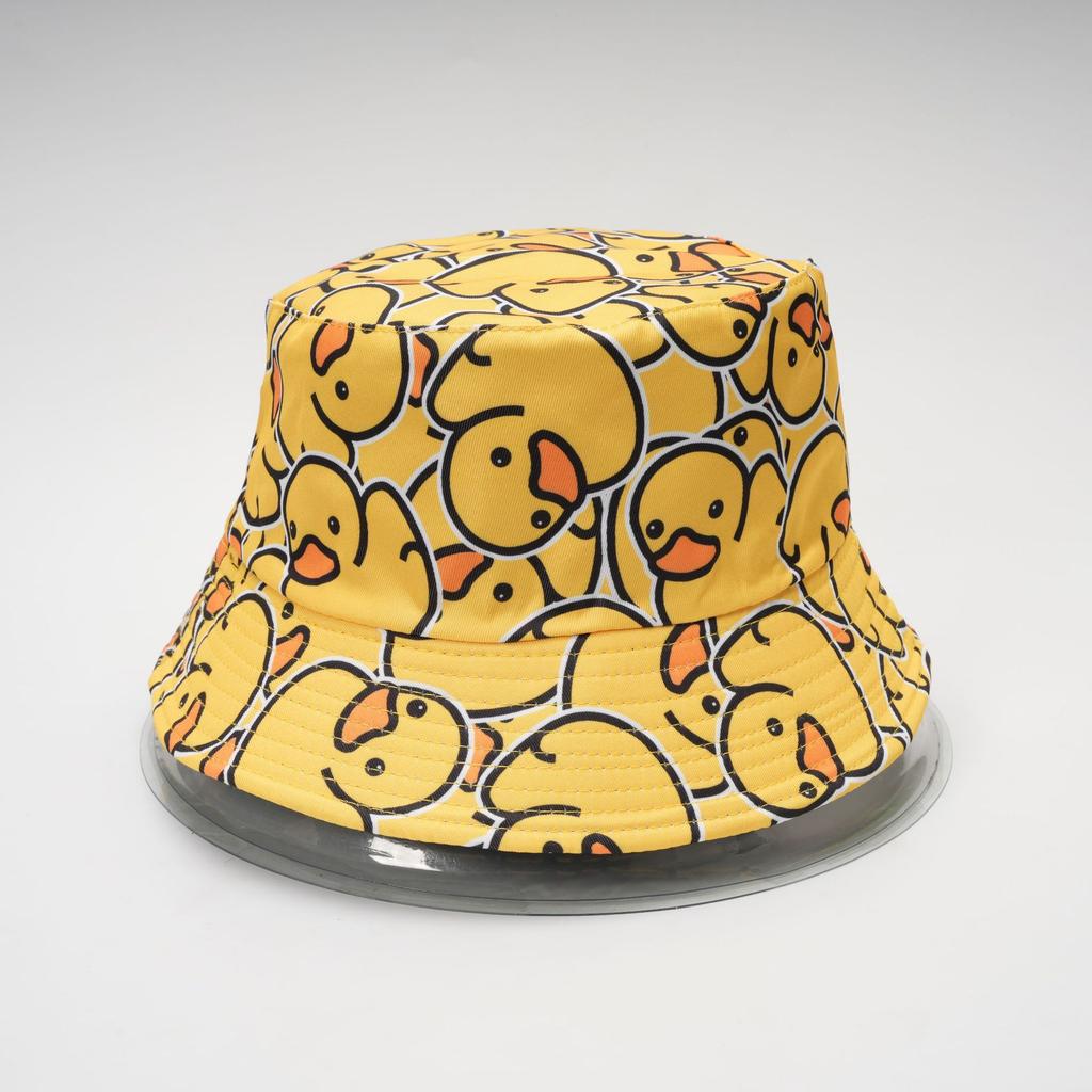 New Unisex Print Yellow Duck Bucket Hats Sunshade Double Sided Wearable Fashion Cute Casual Fisherman Caps Versatile Cartoon Ins