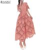ZANZEA Women Casual Elegant Lace Patchwork Patchwork Summer Short Sleeve Dress
