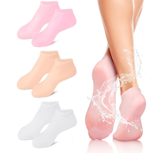 3 Pairs of Women's Silicone Moisturizing Gel Socks with Non-Slip Moisturizing Soles for Full Foot Care, Preventing Roughness and Cracked Feet (Skin, W