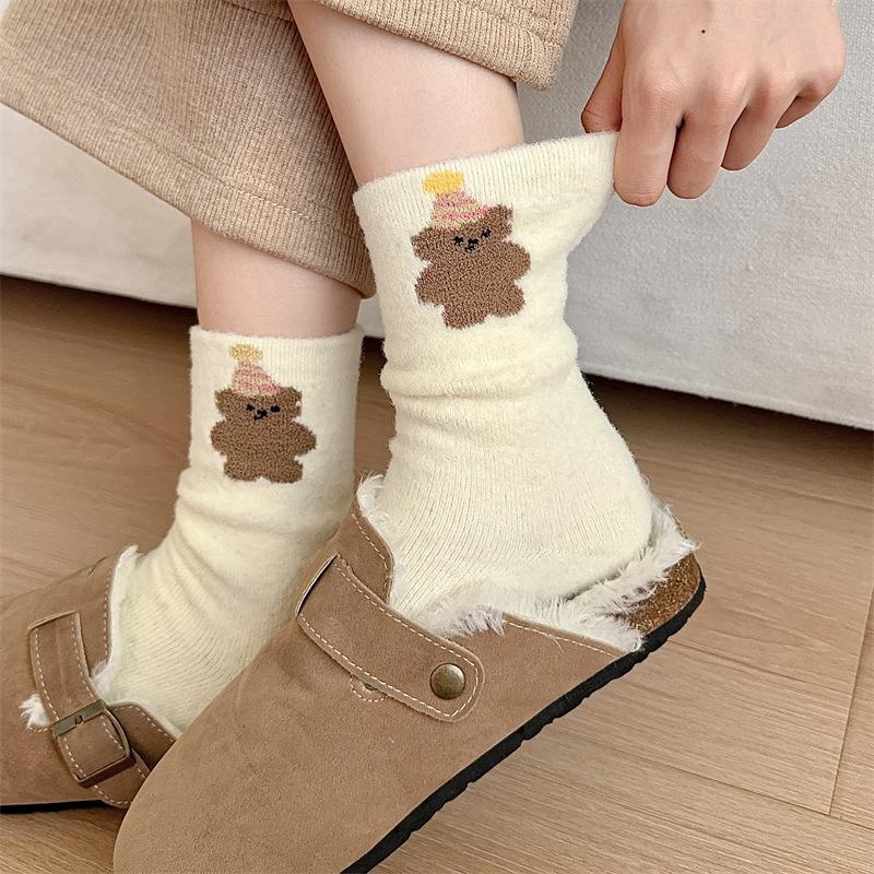Australian velvet socks women's boneless medium tube socks winter velvet thickened warm confinement socks fluffy home sleep floor socks