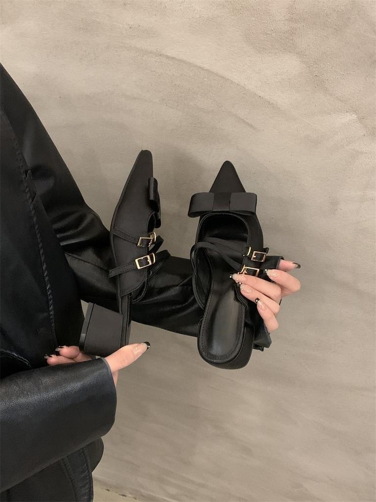 French temperament bag head half slippers outer wear 2025 summer new fairy style bow high heel single shoes women's shoes