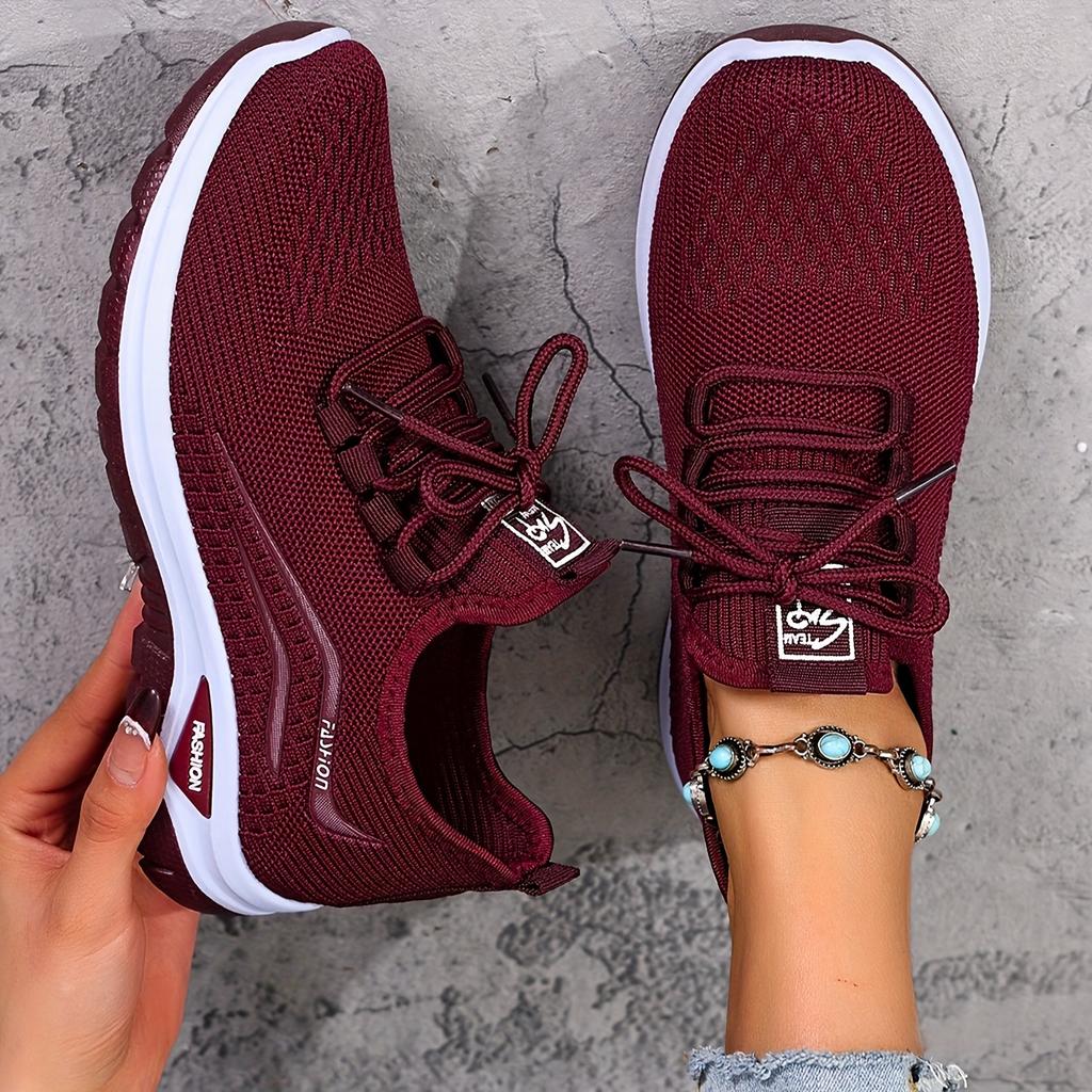 Women's Knit Sneakers with White Sole Breathable Low-Top Lace-Up Casual Shoes