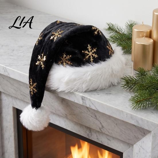 Winter Holiday Gathering Apparel Christmas Santa Hat with Red Sequin, Plush Velvet Party for Adult Hats Adults, Festive Costume Accessory Xmas