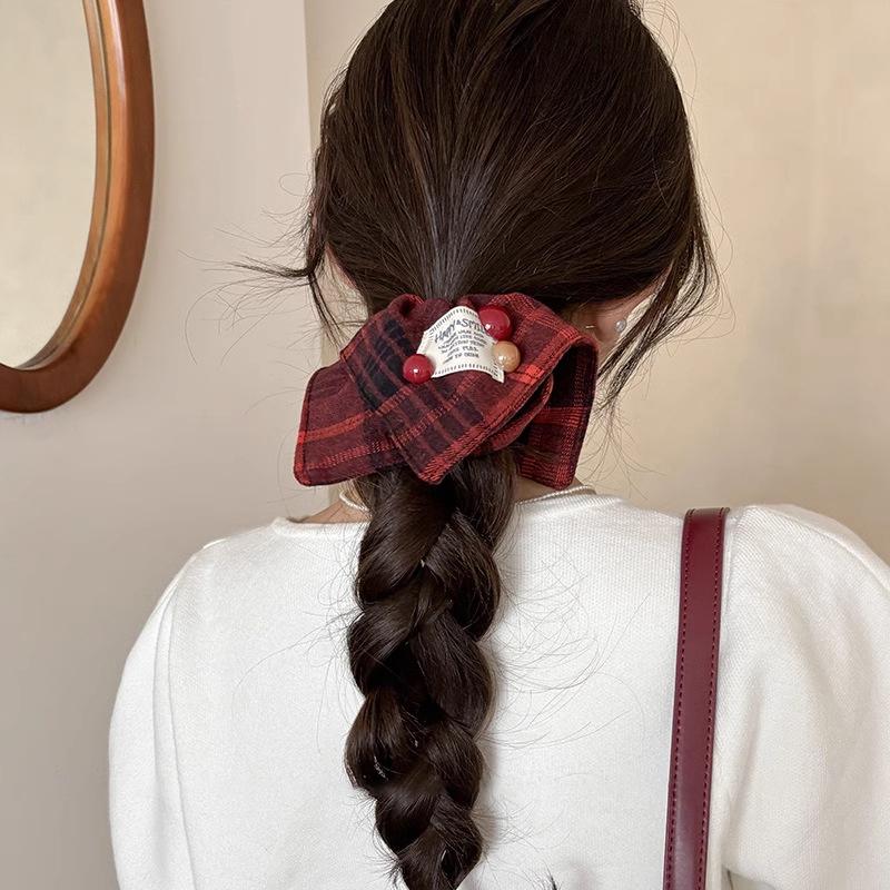 Plaid Square Scarf Hair Scrunchies Headbands For Women Girl Cute Head Rope Tie Ponytail Hair Band