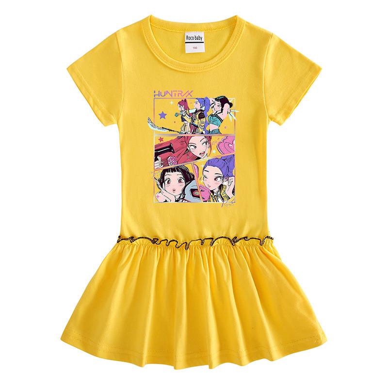 Girls Kpop Rumi Mira Zoey Hunters Print Raglan Sleeves Dress