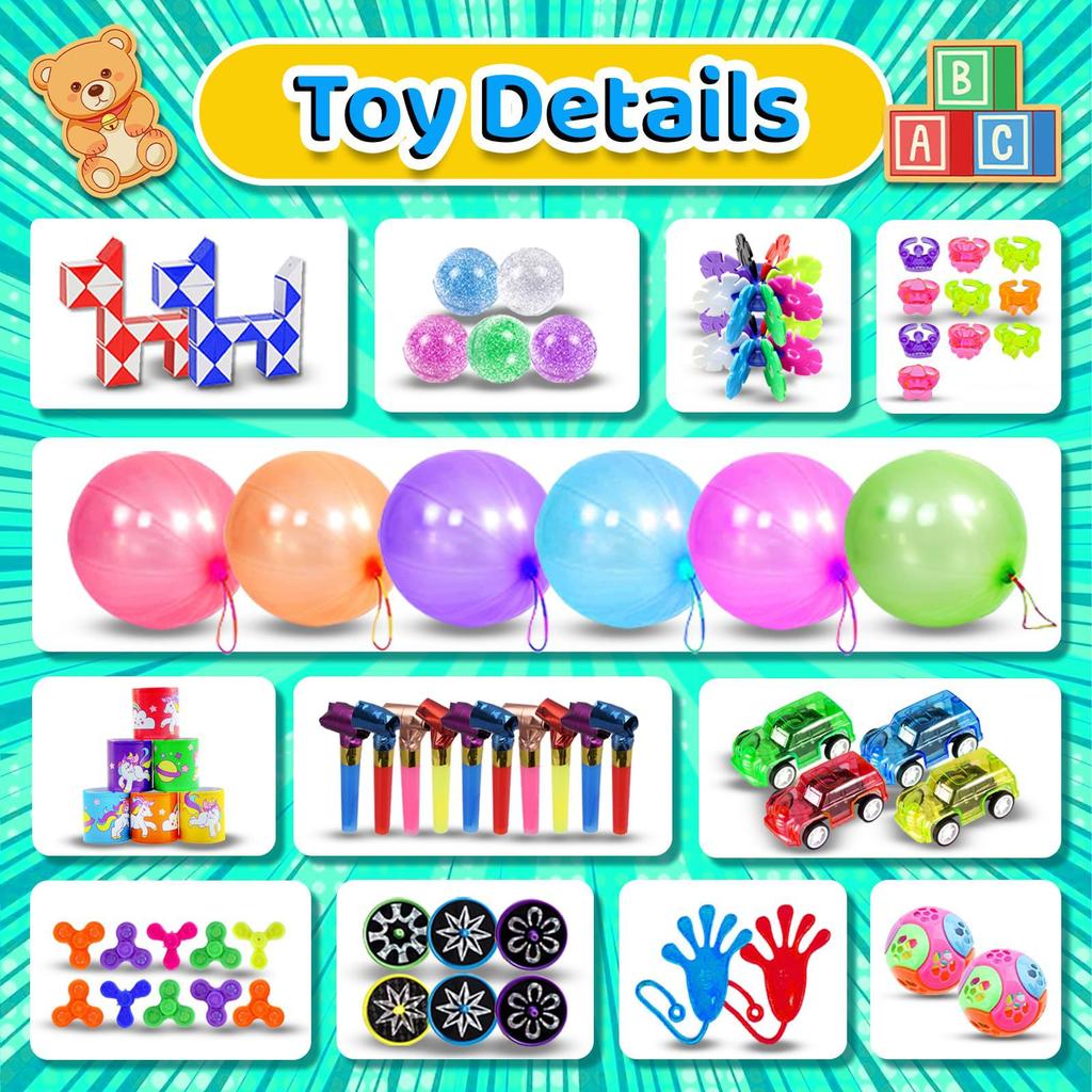 117/124/135pc Kids Birthday Pinata Toys Snap Bracelets Push Bubble Fidget Toys Carnival Prize Pinata Filler Bulk Toys Kids Gifts