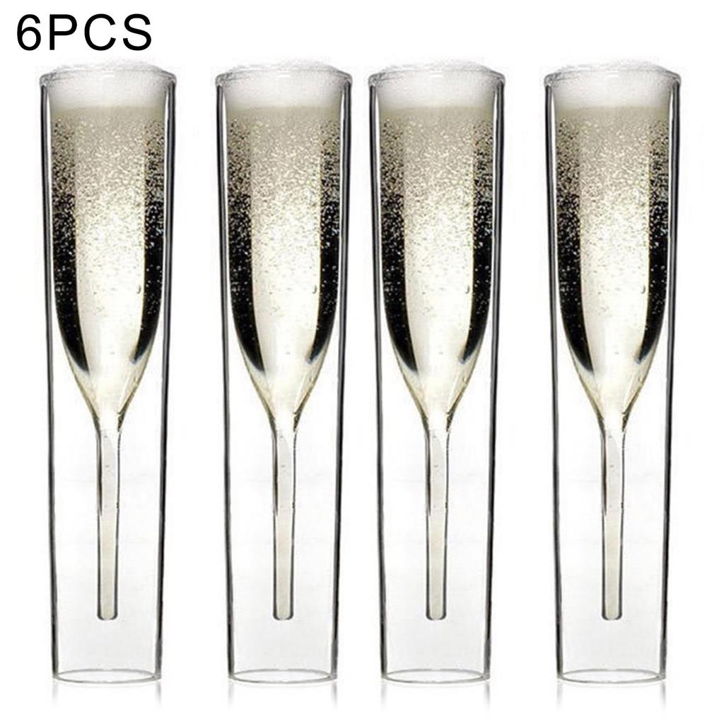 2/4/6 Pcs Double Wall Champagne Flutes Mouth-Blown Reusable Glass Best Gift For Parties Weddings Celebrations