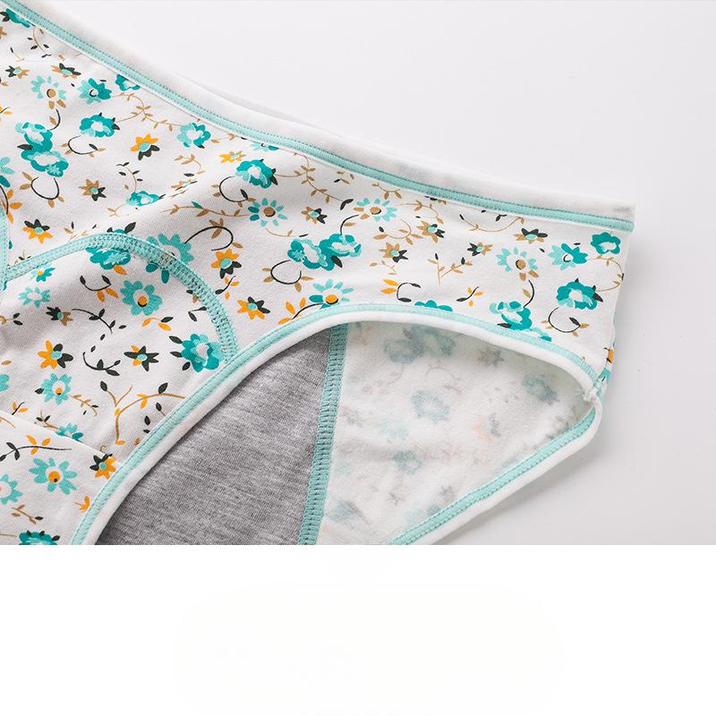 Small Floral Mid Waist Briefs Menstrual Underwear Front and Back Leak Proof Plus Size Physiological Pants for Women Panties
