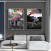 Graffiti-Elefant, der Regenbogen sprüht, Leinwandgemälde, Tierposter und Drucke, moderne Wandkunst für Wohnzimmer, Heimdekoration