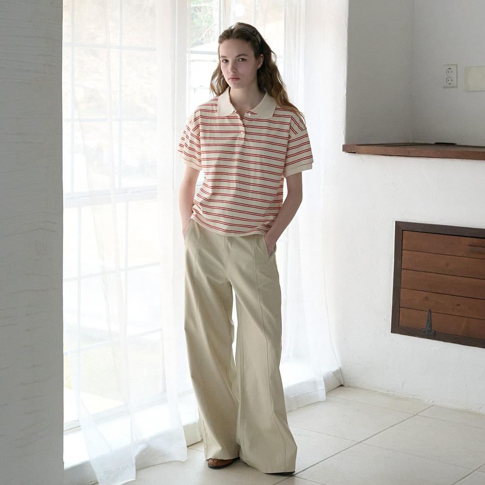 Elssibeui Stripe Polo Collar T-Shirt_Ivory