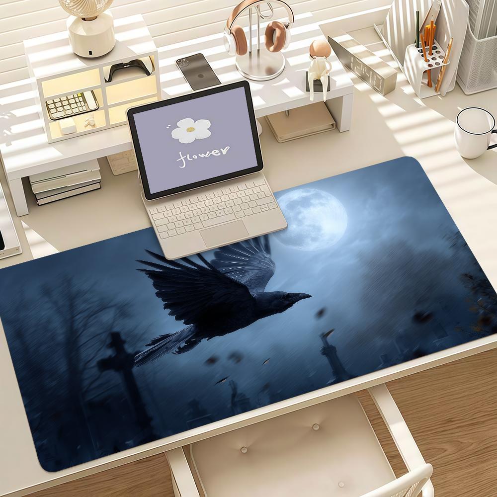 Gothic Raven And Moonlit Night Mouse Pad Anti Slip Rubber Edge Locked Thickened Laptop Gaming Desk Mat