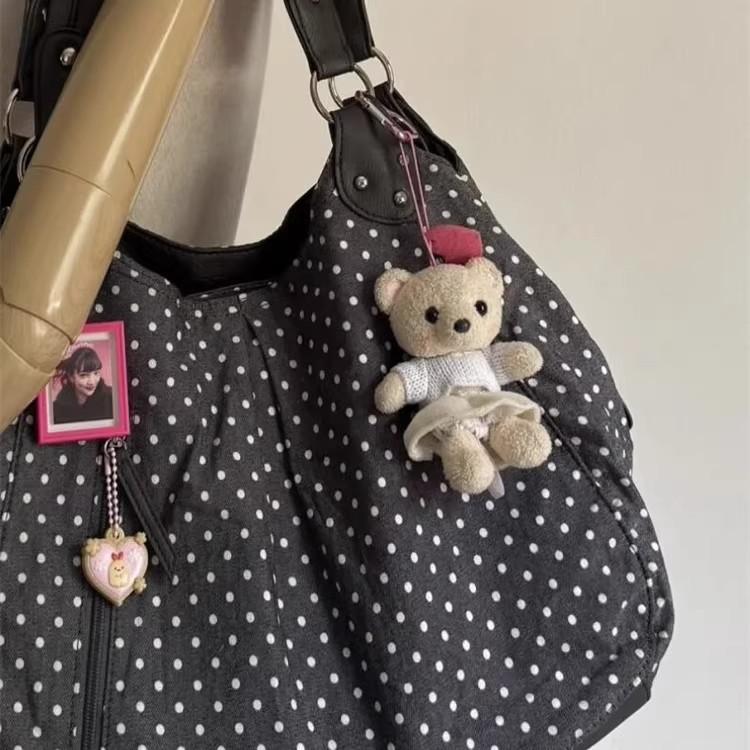 Korean Version of Retro Polka Dot College Style Tote Bag Women's 2025 New Fashionable Versatile Large-capacity Shoulder Bag