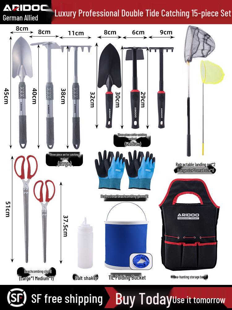 Tide-Chasing Tool Kit: Children's and Adults' Seaside Sand and Clam Digging Set with Shovel and Clips