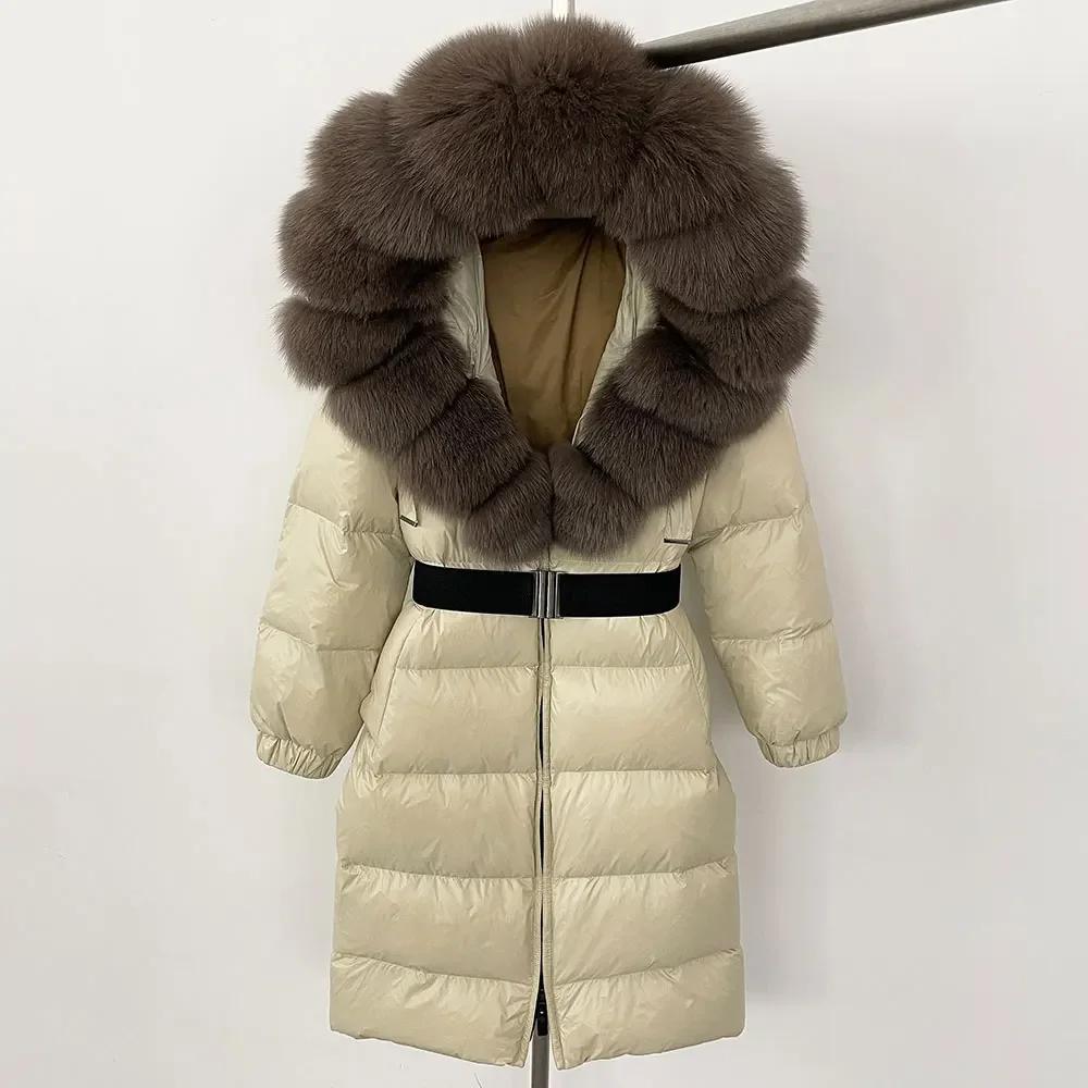 OFTBUY Moda Inverno Giacca Piumino 90% Imbottita con Piumino Collo in Pelliccia di Volpe Oversize Rimovibile Cucita Giacca Piumino Donna Abbigliamento Casual Largo