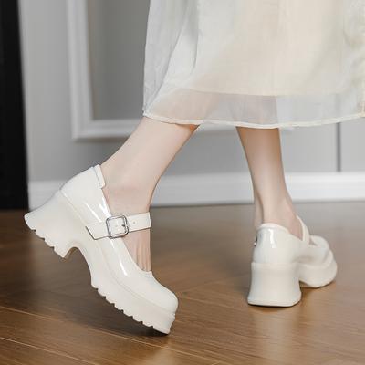 British Style Platform Small Leather Shoes Women's Spring and Summer New Heightening White Japanese Round Head Versatile Muffin and Mary Jane Shoes