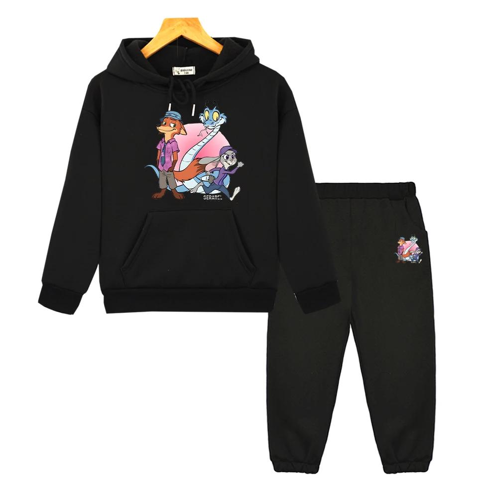 Zootopia 2 pullover+Pant Boy Girls Hooded Sports Sets Y2k Sudadera Casual Hoodies Fleece Sweatshirt Kids Boutique Clothes