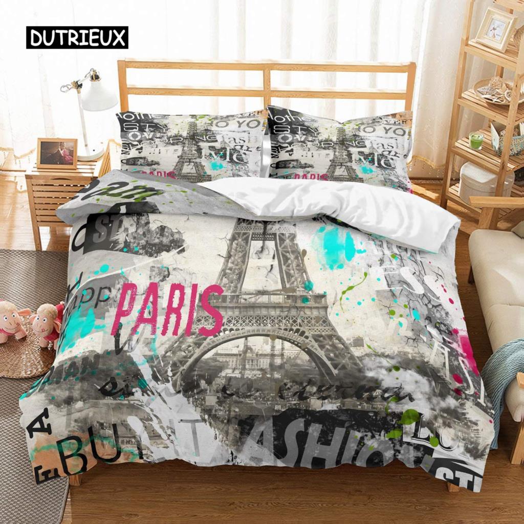 Eiffel Tower Bedding Duvet Cover Set 3d Digital Printing Bed Linen Fashion Design Comforter Cover Bedding Sets  Bed Set