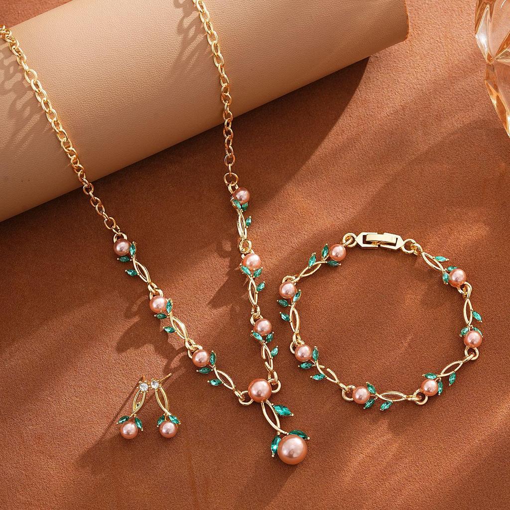 Elegant Pearl Rhinestone Flower Jewelry Set: Necklace, Earrings & Bracelet for Weddings & Banquets