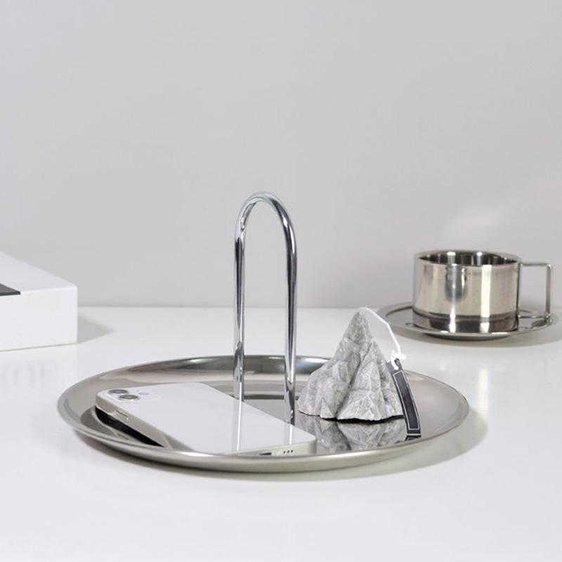 Snack Storage Plate Multifunctional With Handle Desktop Organizer Stainless Steel Home Decoration Finishing Tray Mini Ornaments