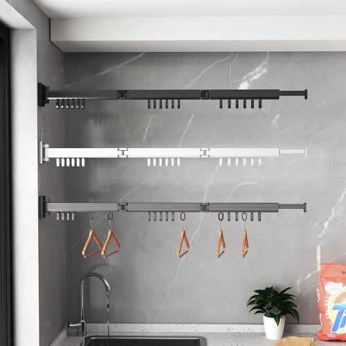 KWQKEM Indoor Drying, Foldable Wall-Mounted Clothes Drying Rack, Laundry Drying Rack, Three-Tier, Windproof Aluminum, Extendable, Concealed Clothes Dr