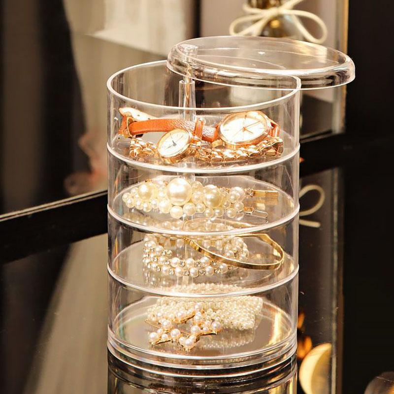 360-degree Rotating Transparent Jewelry Box, Multi-layer Jewelry Box, Dust-proof Finishing Shelf, Jewelry Necklace Storage Box