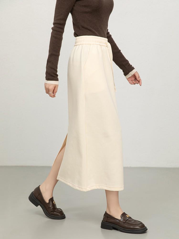 

Women s High Waist Gray Midi Slit Skirt - Slimming, Hip-Hugging, Long Casual Skirt for Spring XL грязно-белый