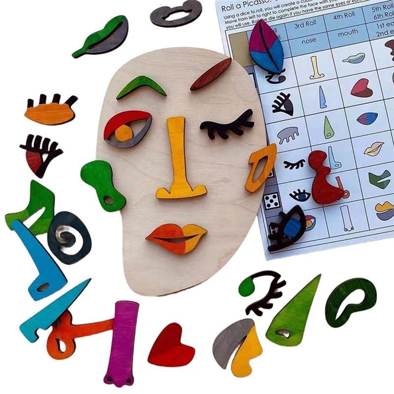 

BAAU Wooden Montessori Puzzles, 26 Part Picasso Modern Art Puzzle, Colored Face Art Educational Stem -Wooden Toddler Easy In