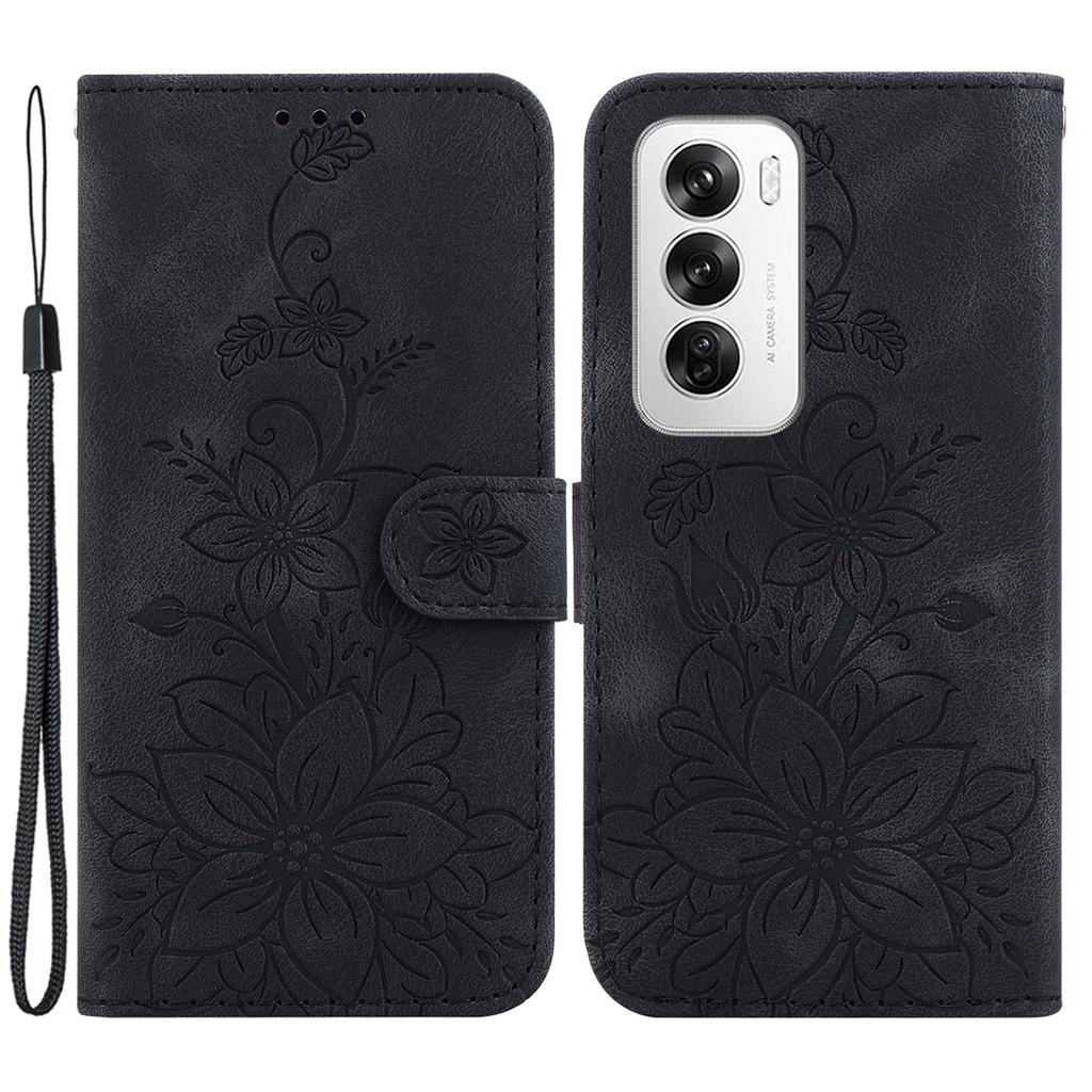Für Oppo Reno12 5G (Global) Hülle Lilienblumen-Prägung Lederständer Handyhülle
