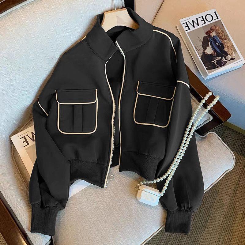 Куртка с капюшоном, женская повседневная короткая бейсбольная куртка S чёрный